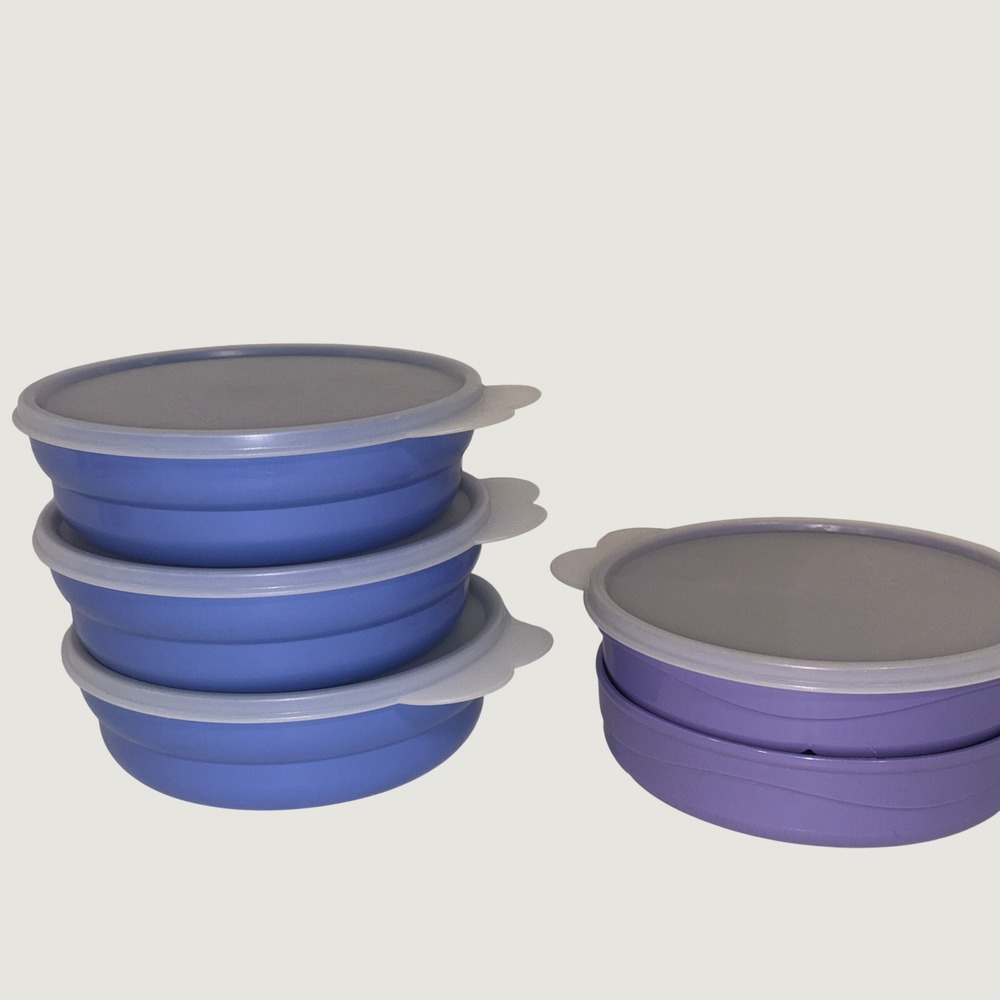 Tupperware Microwave Reheatables Set 5 Bowls Plates Divided Purple Blue 2552A-2